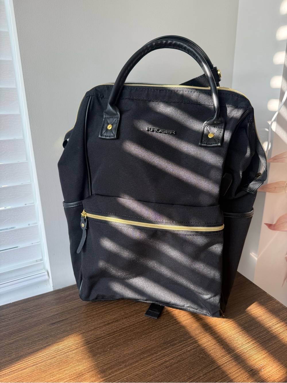 KROSER Black Backpack with Gold Accents – Women's Carryall